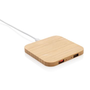 10W langaton laturi USB-porteilla, bambu  